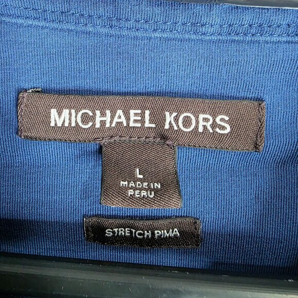 Mens Michael Kors Blue Pima Cotton Stretch Polo Shirt Short Sleeve Size L - Picture 3 of 9